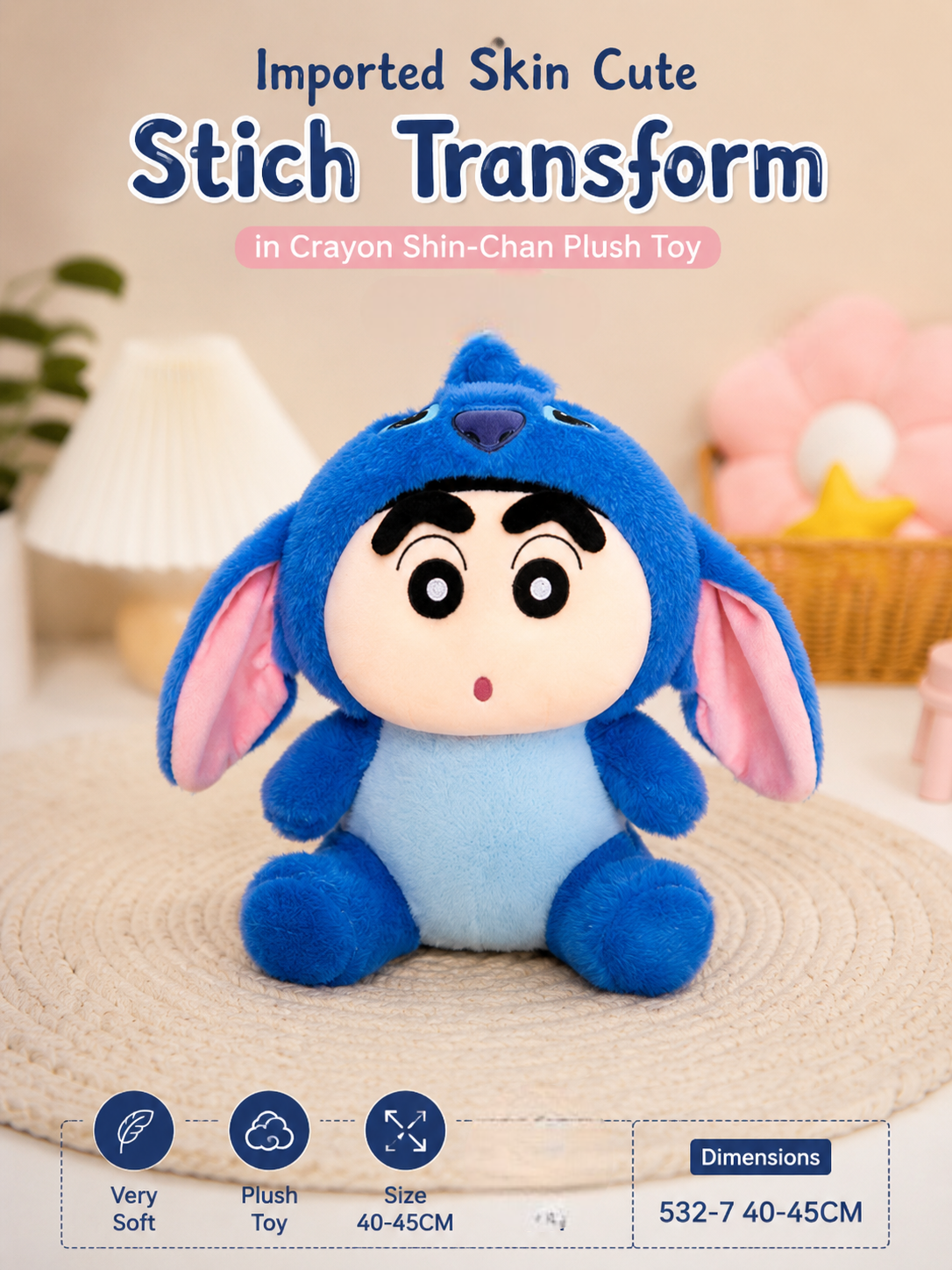 shinchan stitch|40=45cm|Imported quality|premium quality|cute|refillable|kiidzkornerz