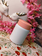 white steel food ja in 180ml with a pink pastel steel cap on top