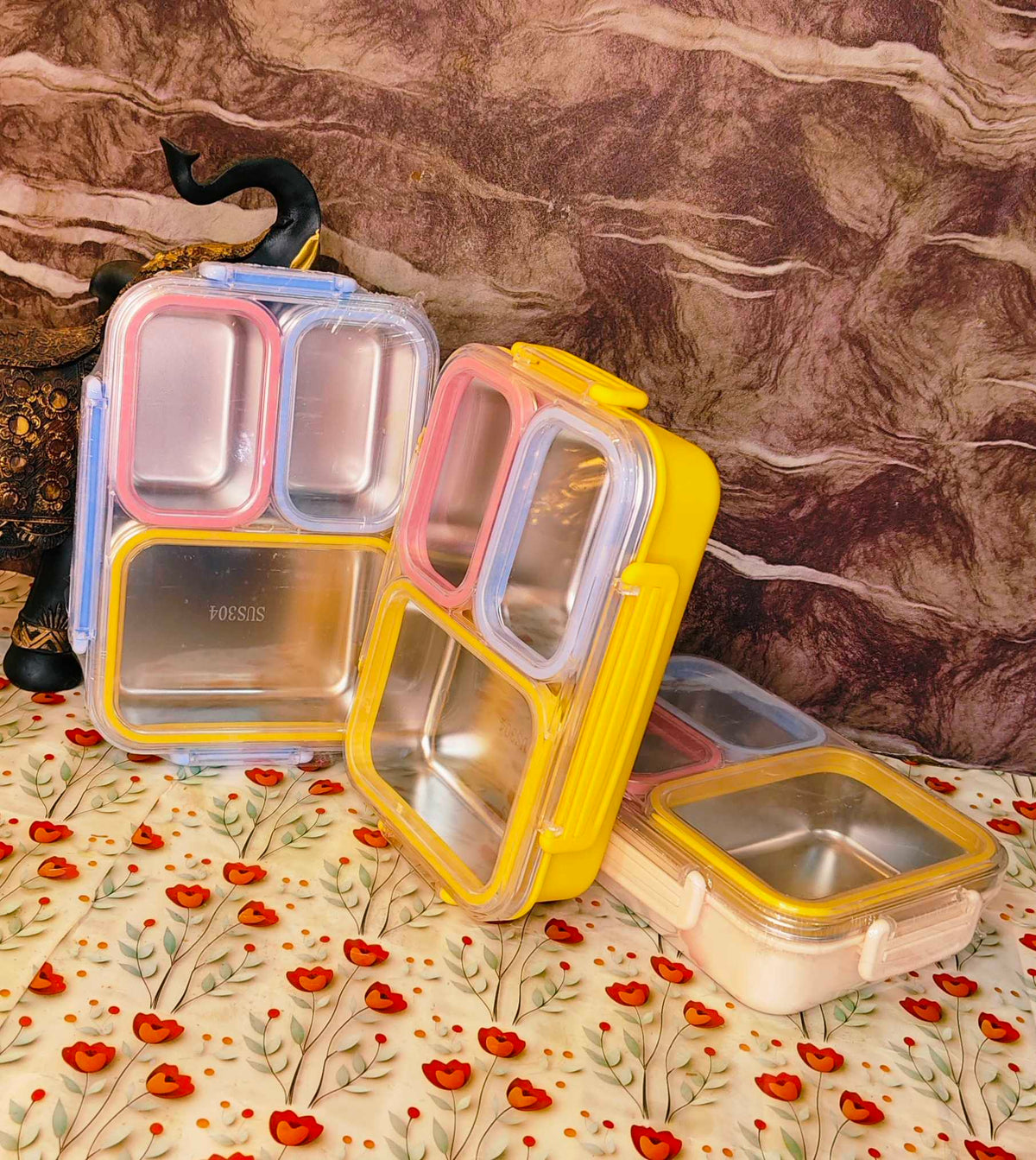 3-Compartment lunchbox|Leakproof lunchbox|Insulated Stainless steel|1000ml|kiidzkornerz