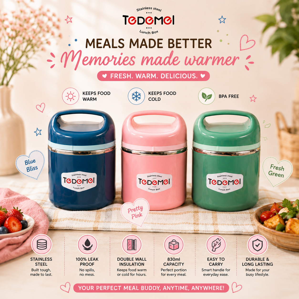 Surprise-Bento | Insulated | 630ml 2-Compartment |Spill proof|Food jar