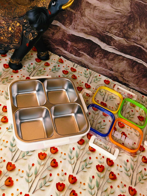 4-Compartment lunchbox|Leakproof|Insulated lunchbox|With cutlery at bottom|SUS 304|kiidzkornerz