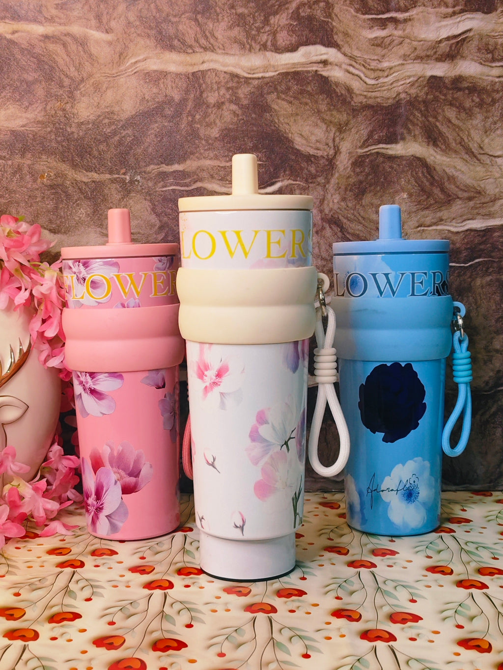 Floral 900ml Tumblers|Insulated|Stainless steel|Spillproof|Functional|kiidzkornerz