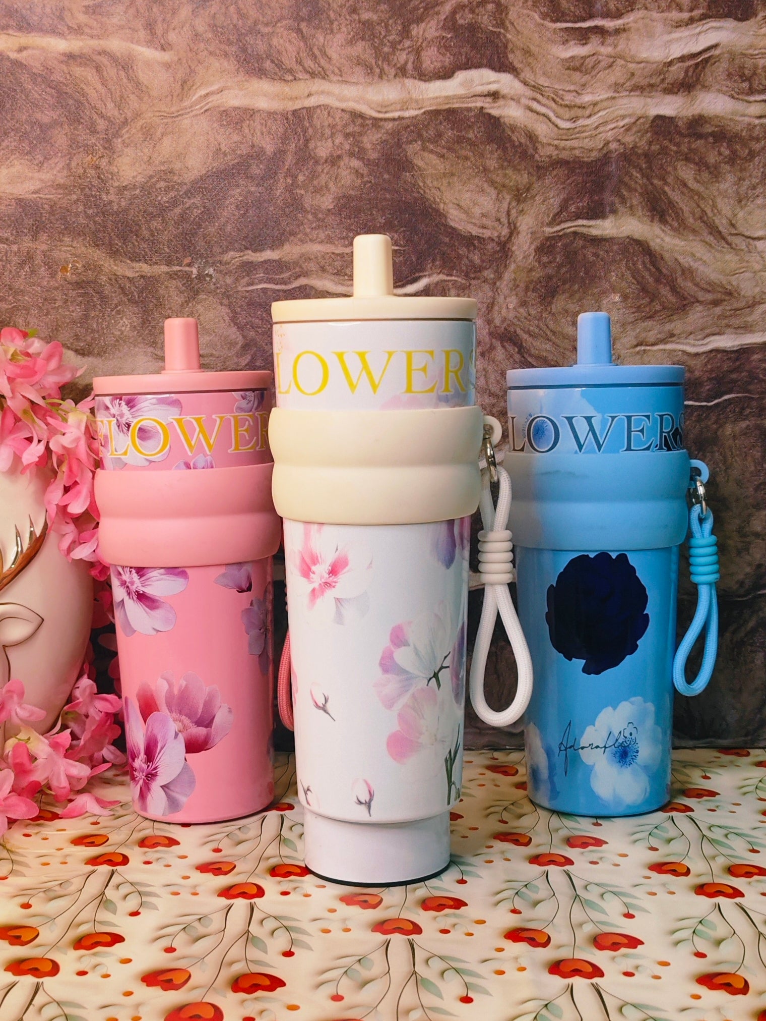 Floral 900ml Tumblers|Insulated|Stainless steel|Spillproof|Functional|kiidzkornerz