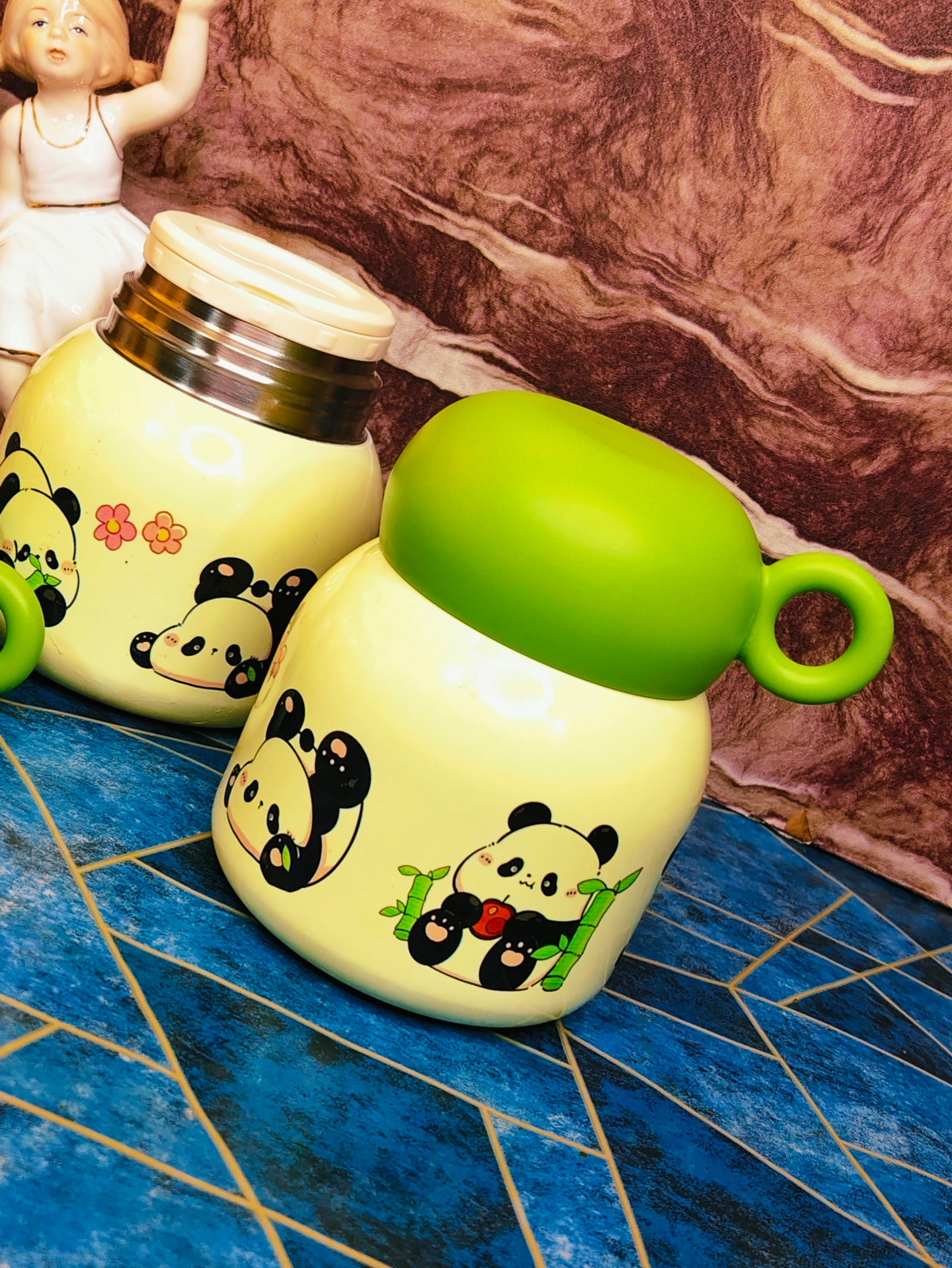 Panda Food Jars/Cups 🐼|Insulated|stainless steel|Spill proof|With cutlery|A cute cup on top