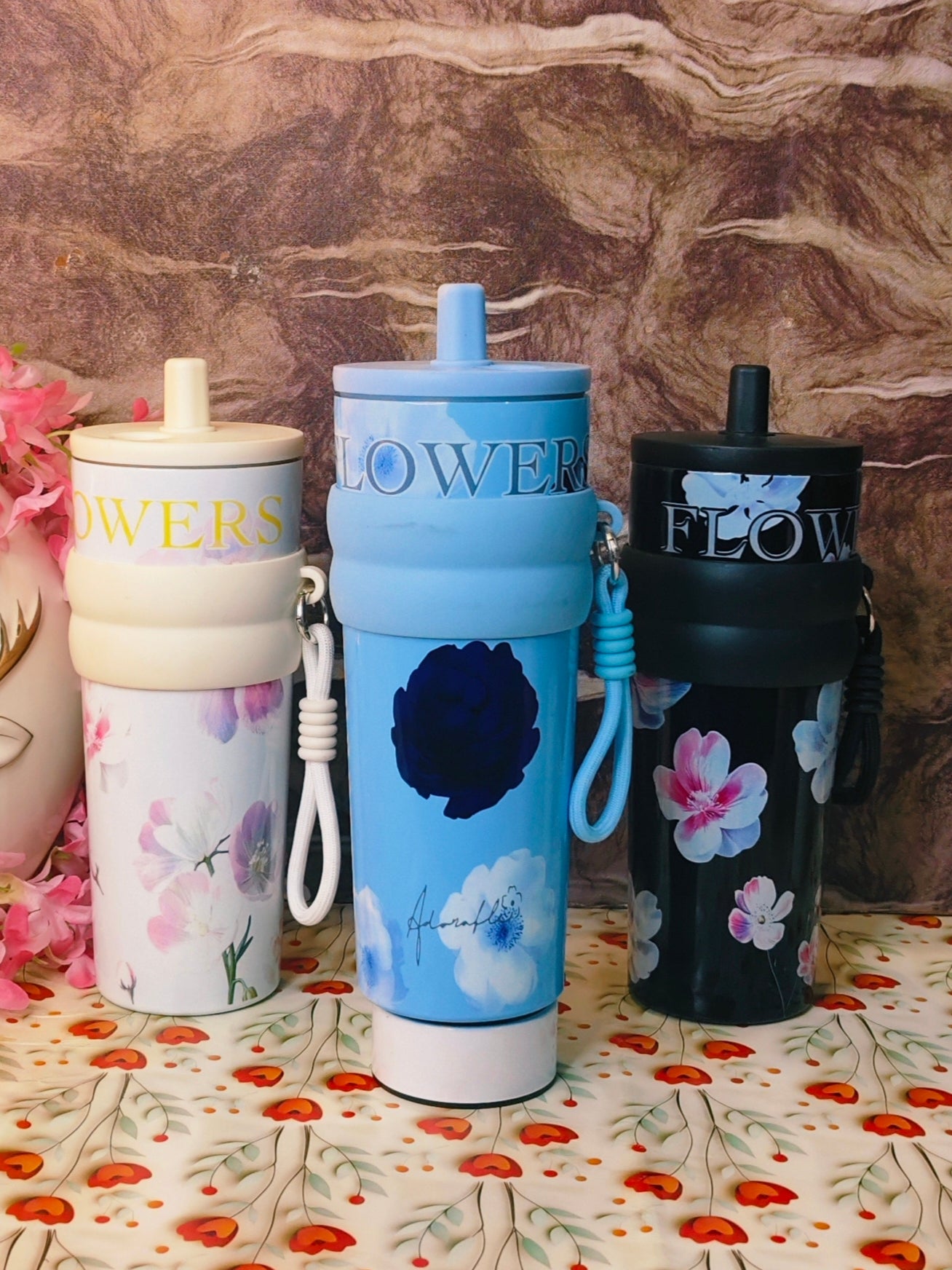 Floral 900ml Tumblers|Insulated|Stainless steel|Spillproof|Functional|kiidzkornerz