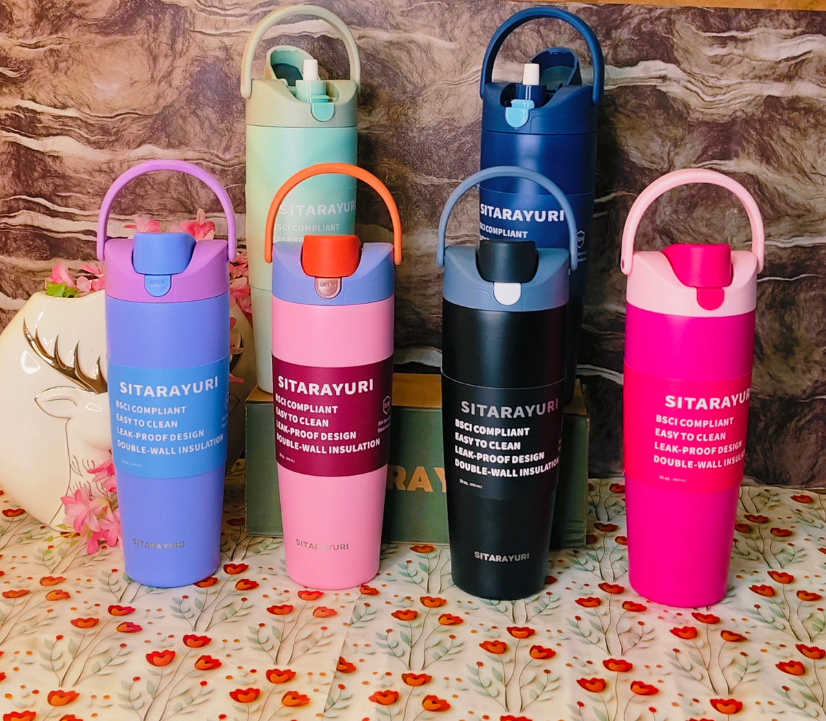 900ml tumblers SITARAYURI| 24HRS cold|6HRS hot| 12HRS warm| With lock | Leakproof|Stainless steel|kiidzkornerz