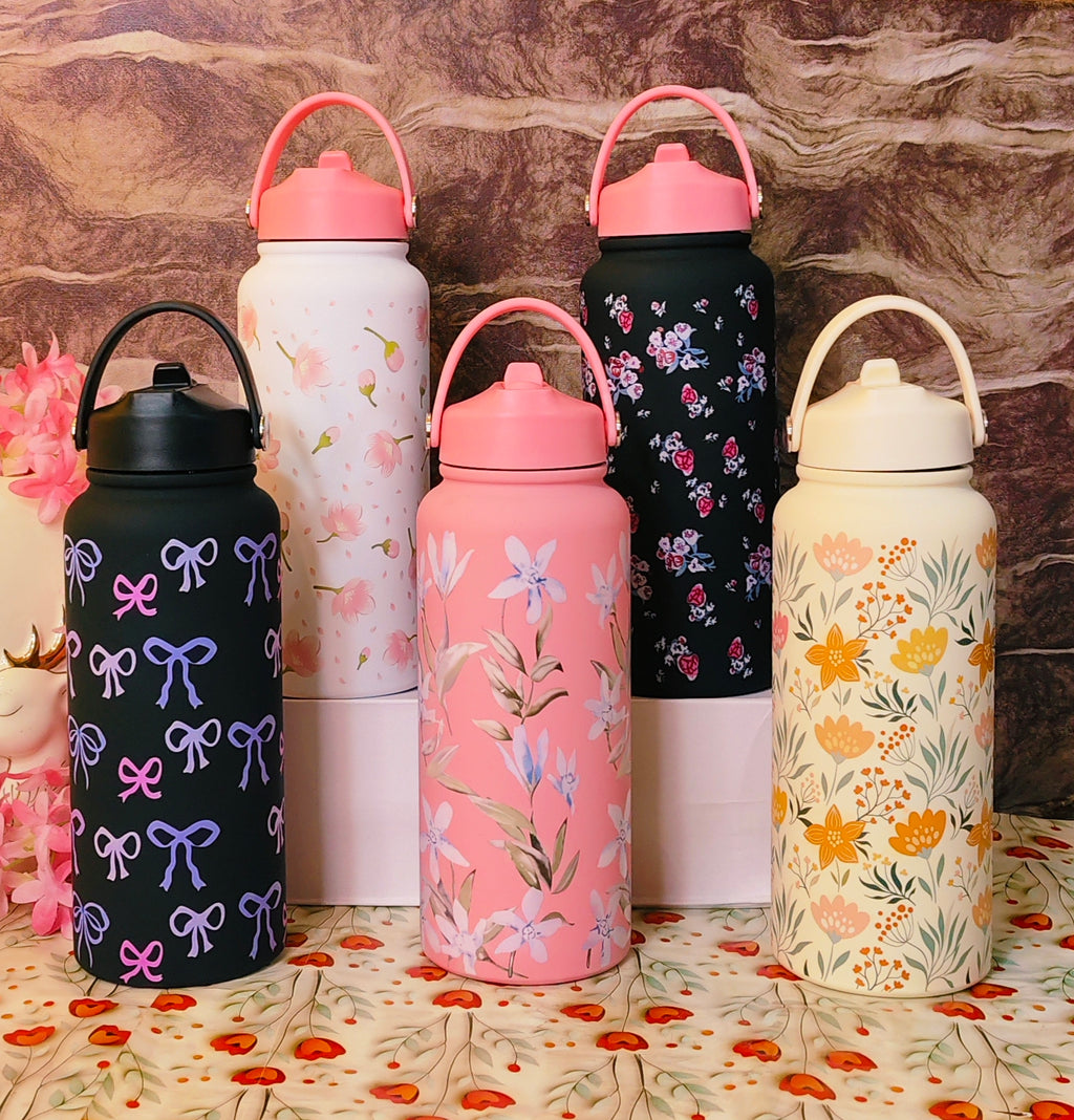 1000ml floral bottles ✨|Insulated|Stainless steel|Leakproof|Sipper|kiidzkornerz