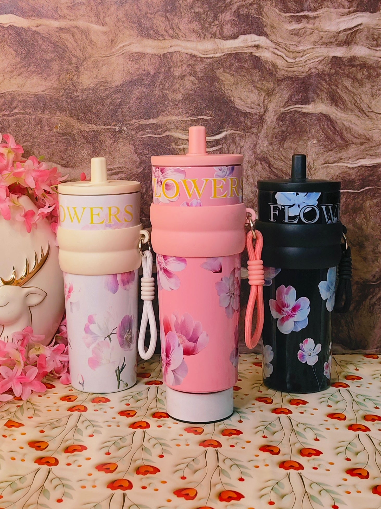 Floral 900ml Tumblers|Insulated|Stainless steel|Spillproof|Functional|kiidzkornerz