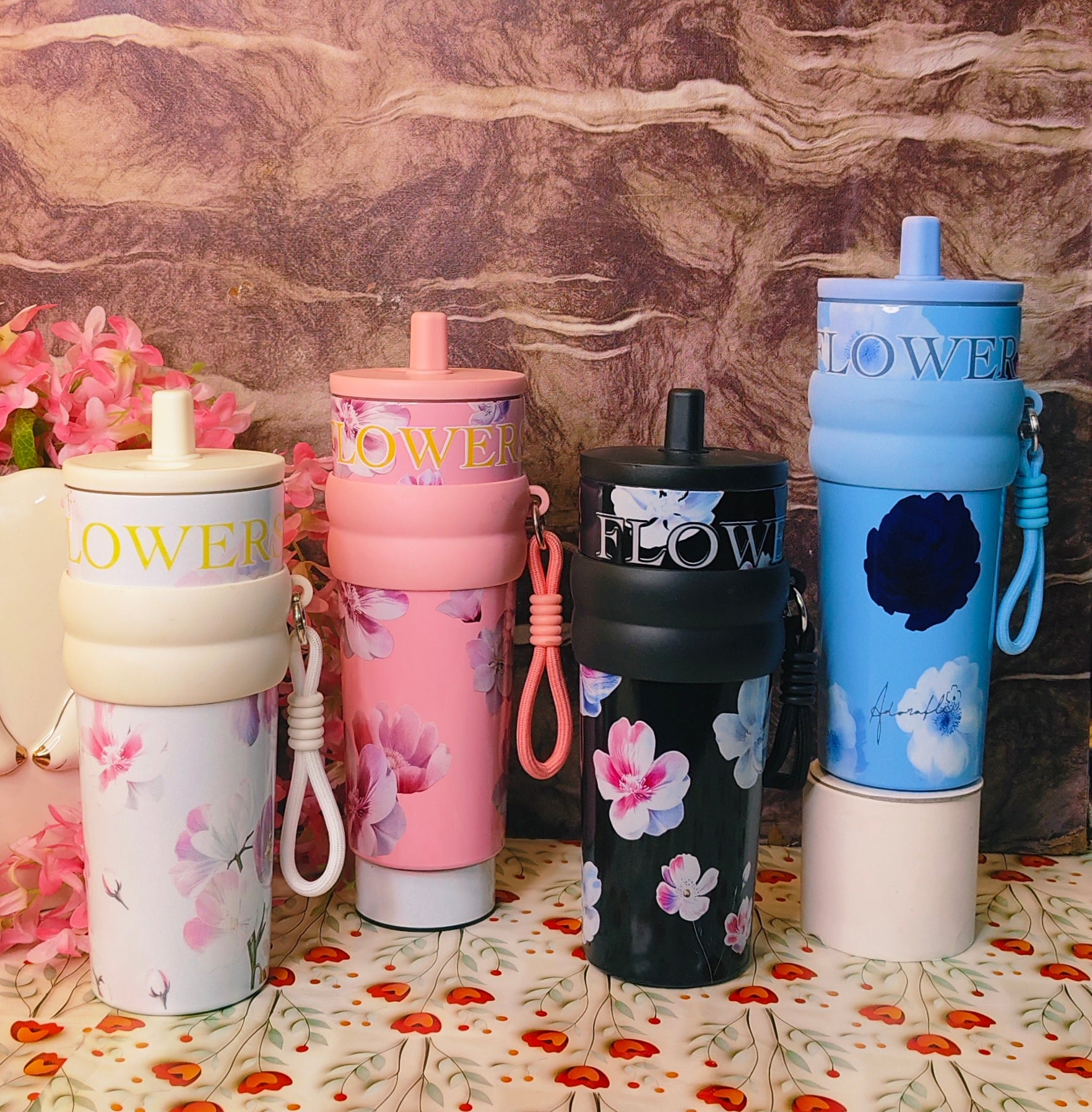 Floral 900ml Tumblers|Insulated|Stainless steel|Spillproof|Functional|kiidzkornerz