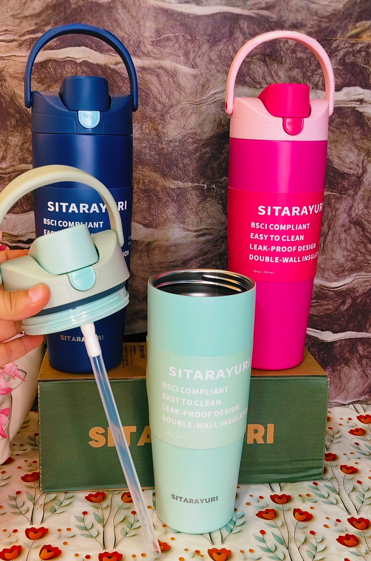 900ml tumblers SITARAYURI| 24HRS cold|6HRS hot| 12HRS warm| With lock | Leakproof|Stainless steel|kiidzkornerz