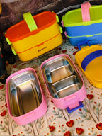 Double decker lunchbox|With silicon Handle|Airtight|Leakproof|Stainless steel|SUS 304|kiidzkornerz