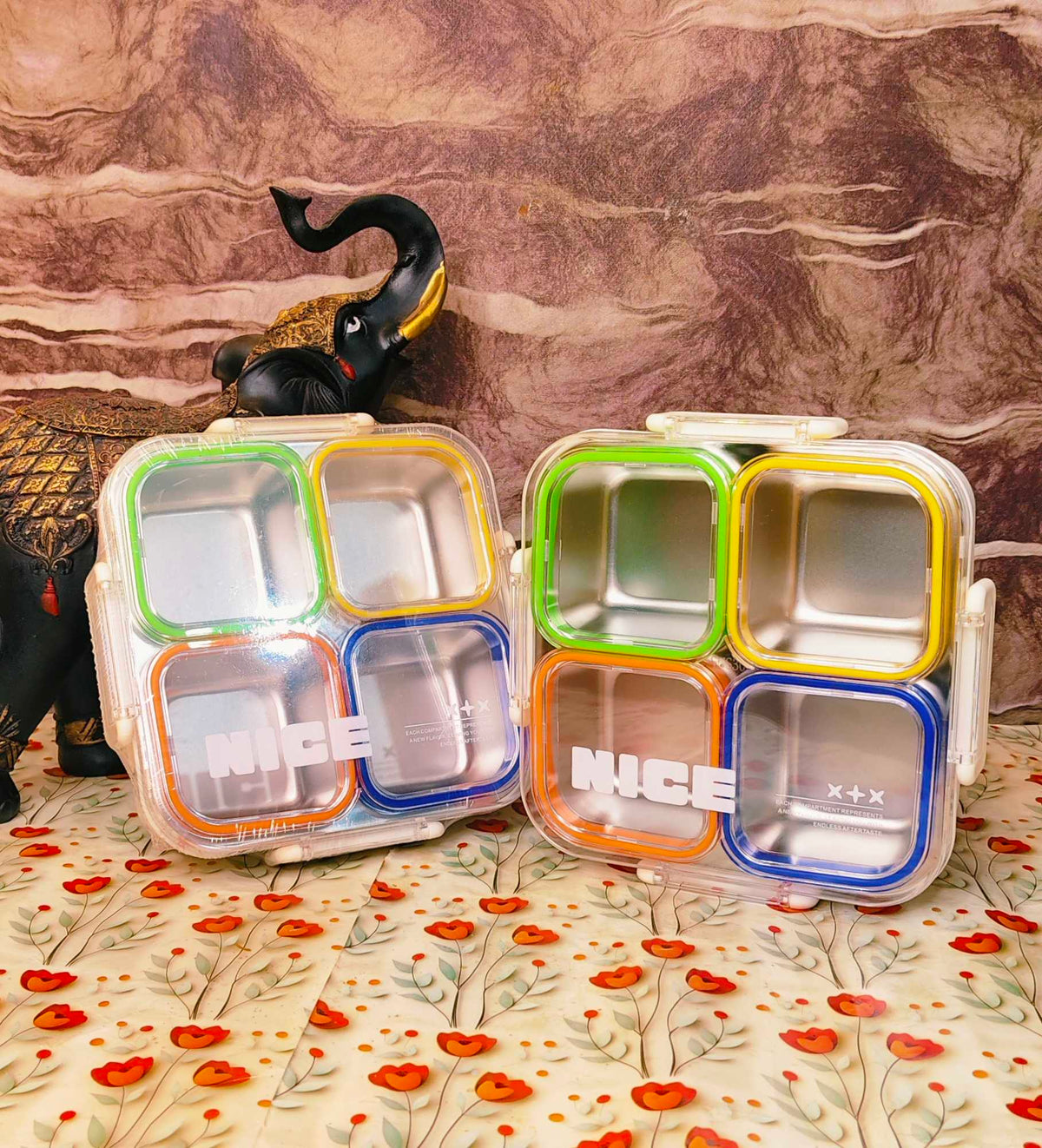 4-Compartment lunchbox|Leakproof|Insulated lunchbox|With cutlery at bottom|SUS 304|kiidzkornerz
