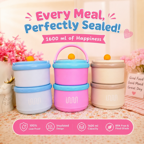 1600ml double luxe|premium quality|lunchbox|Leakproof|insulated|stainless steel|kiidzkornerz