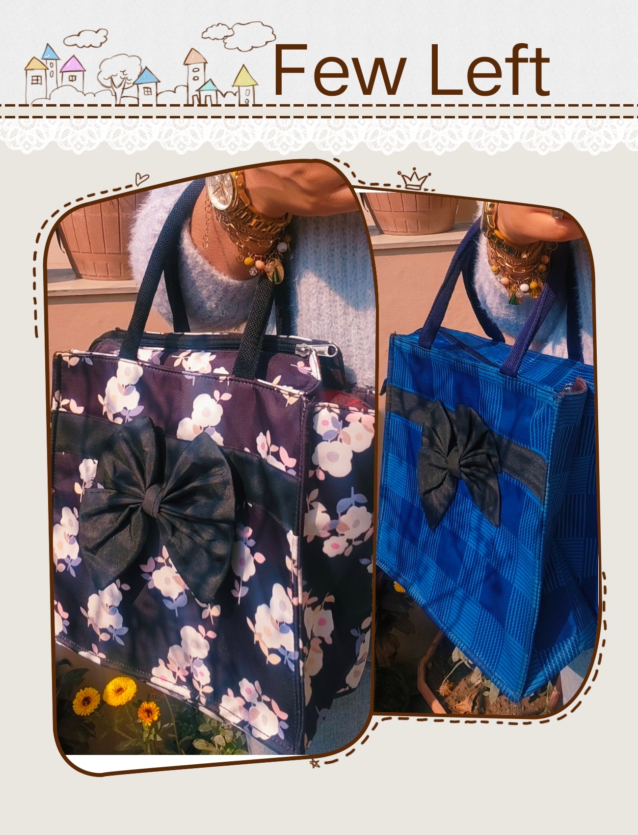 Bow lunchbags/Handbags🎀|Premium quality|Double Zipper|Spacious