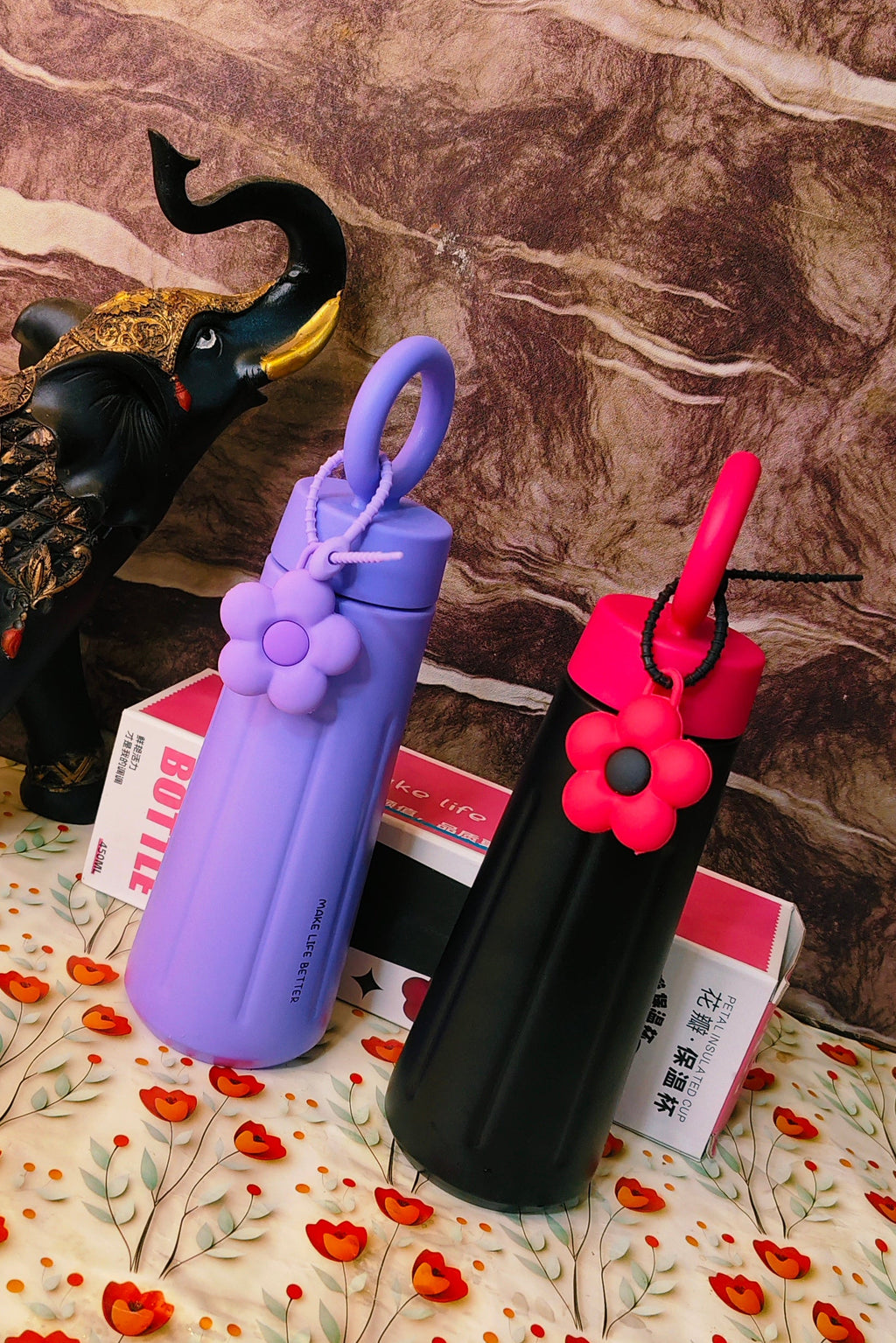 450ml flower charm bottles|insulated|Leakproof|beautiful charm|kiidzkornerz