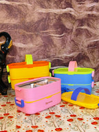 Double decker lunchbox|With silicon Handle|Airtight|Leakproof|Stainless steel|SUS 304|kiidzkornerz