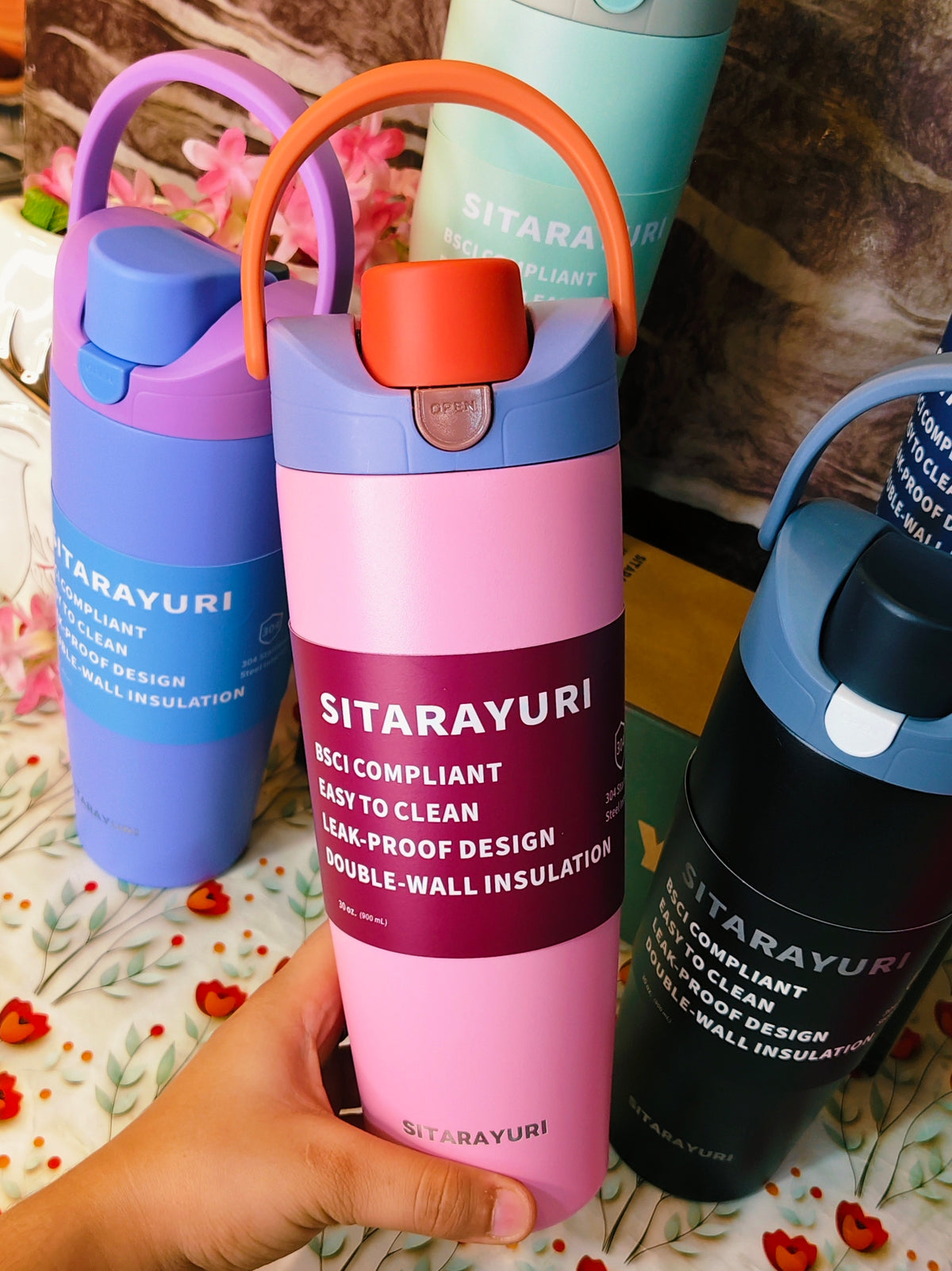 900ml tumblers SITARAYURI| 24HRS cold|6HRS hot| 12HRS warm| With lock | Leakproof|Stainless steel|kiidzkornerz