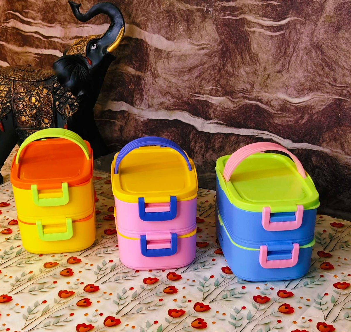 Double decker lunchbox|With silicon Handle|Airtight|Leakproof|Stainless steel|SUS 304|kiidzkornerz