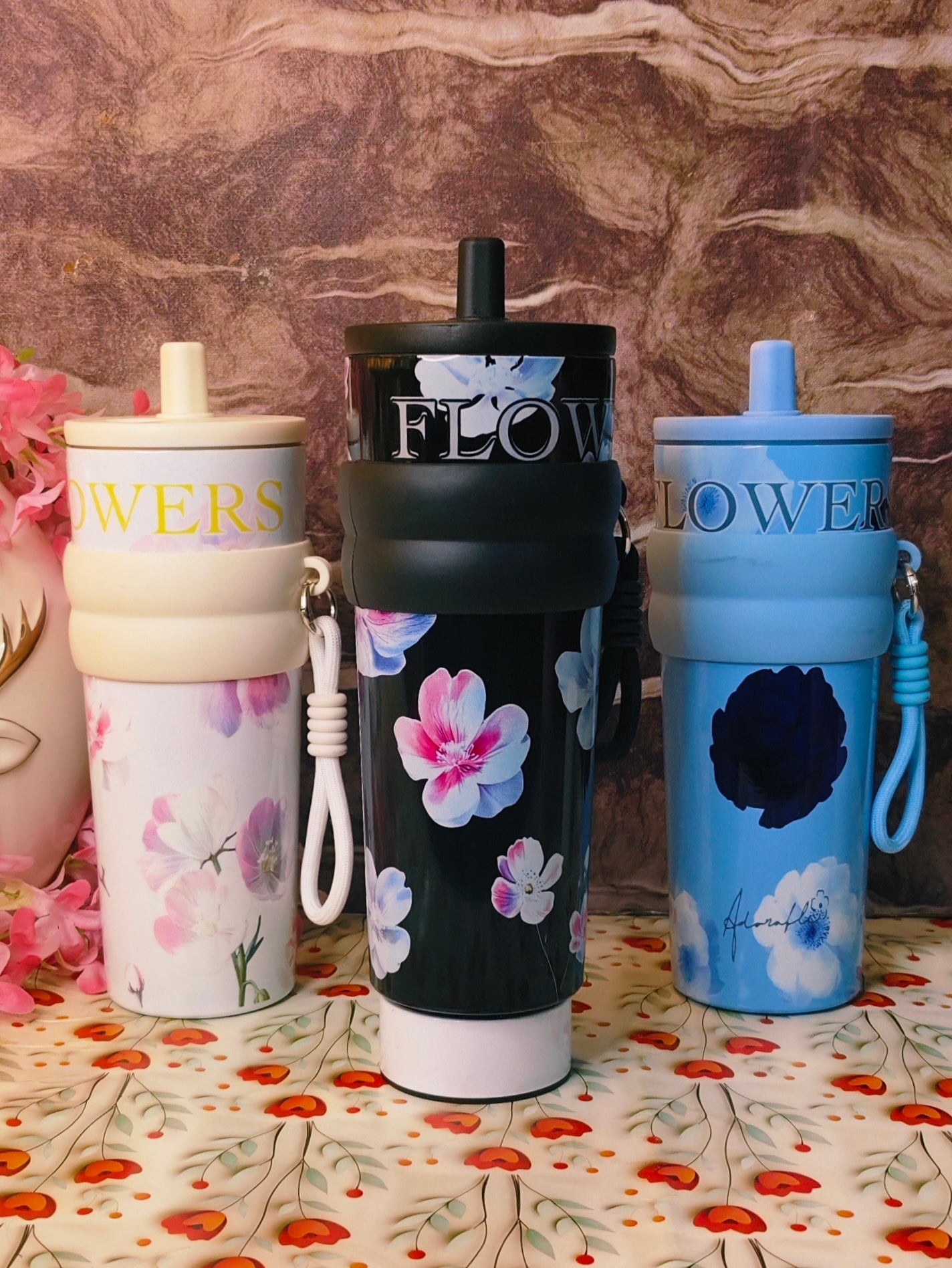 Floral 900ml Tumblers|Insulated|Stainless steel|Spillproof|Functional|kiidzkornerz
