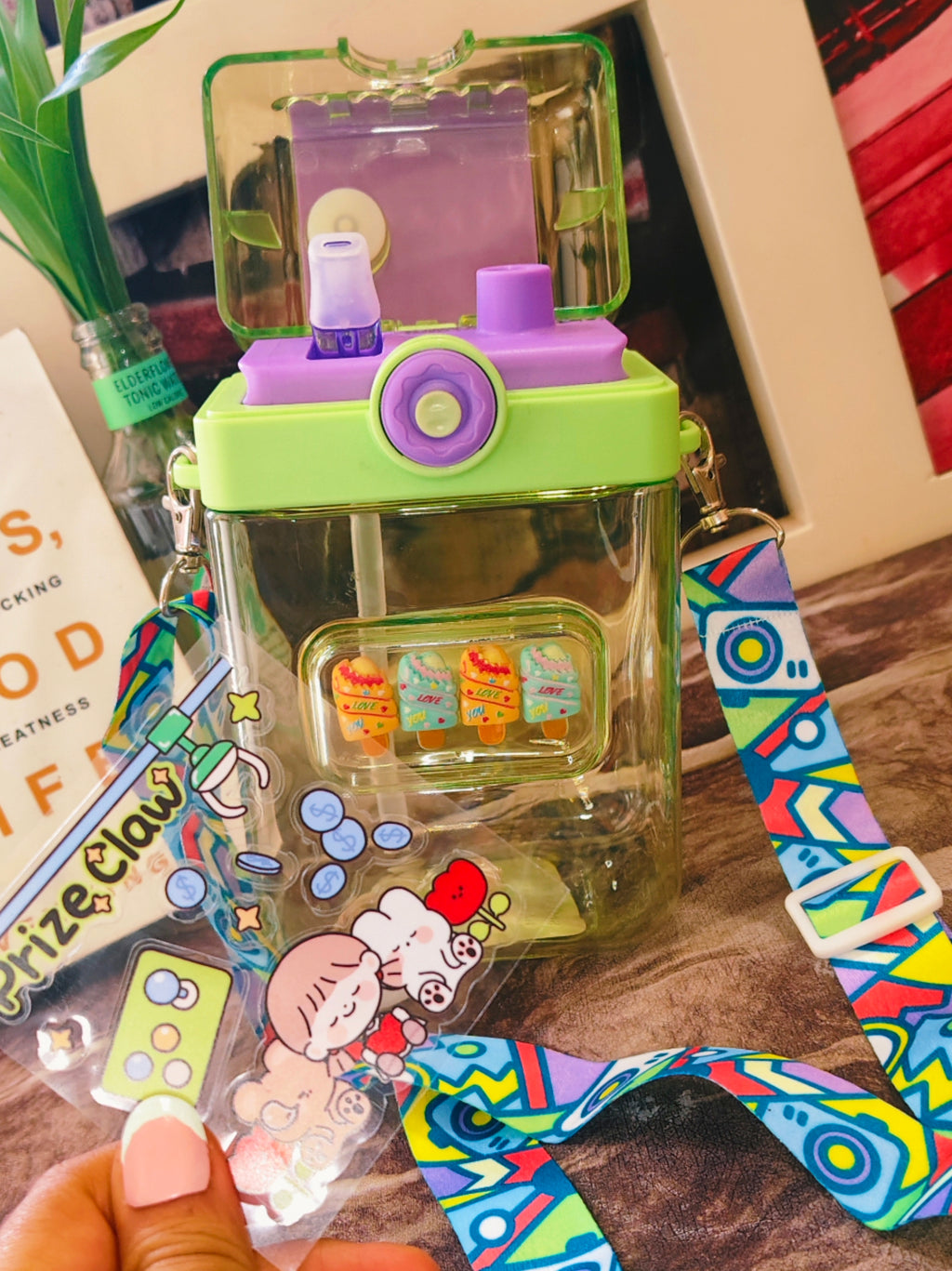Puzzle Pop Sipper|850ml|BPA Free | Premium quality|Stylish Belt | With Stickers| Dual Sip
