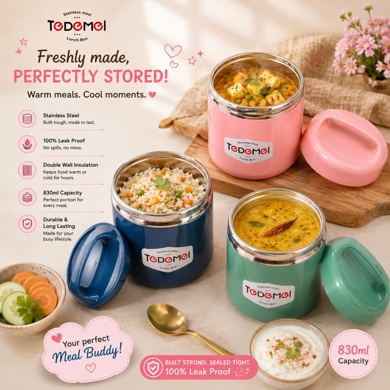 Surprise-Bento | Insulated | 630ml 2-Compartment |Spill proof|Food jar